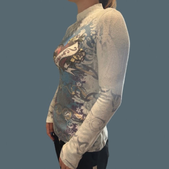 Fabulous Rare Vintage Love Heart Graphic Design Mock Neck Long Sleeve Sweater - Picture 5 of 9